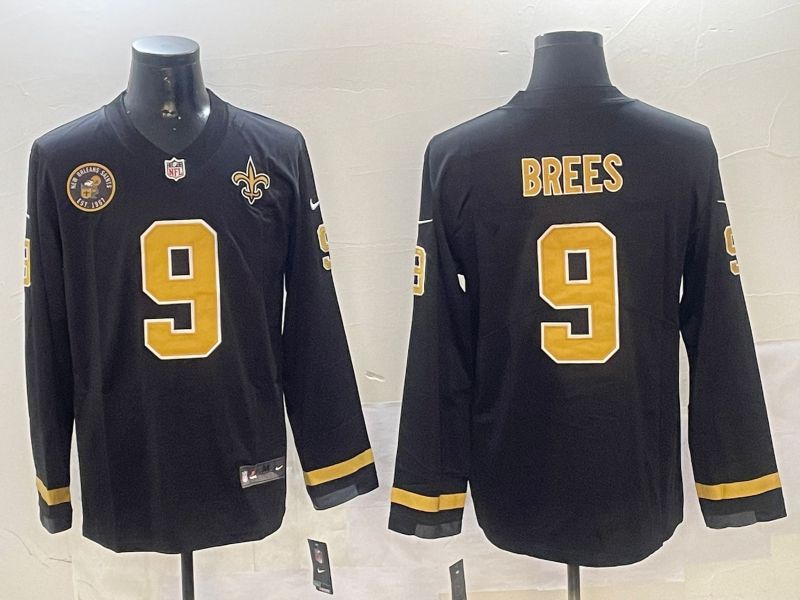 Men New Orleans Saints #9 Brees Black long sleeve 2024 Nike NFL Jersey style 01042->new orleans saints->NFL Jersey